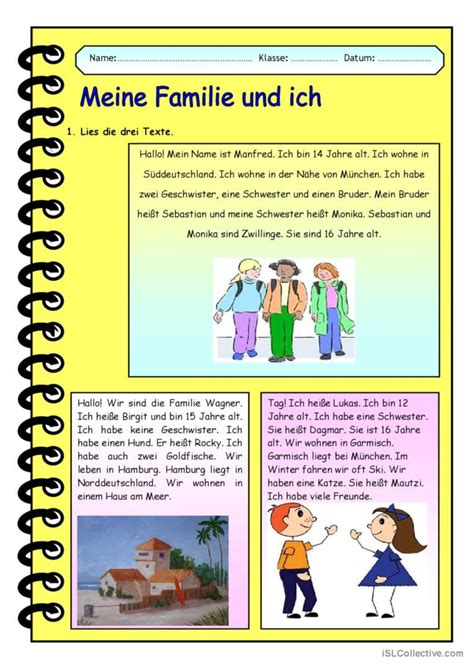 Meine Familie und ich allgemeine Deutsch DAF Arbeitsblätter pdf doc