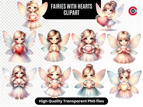 Whimsical Watercolor Fairies With Hearts Graphic By C Kav Art