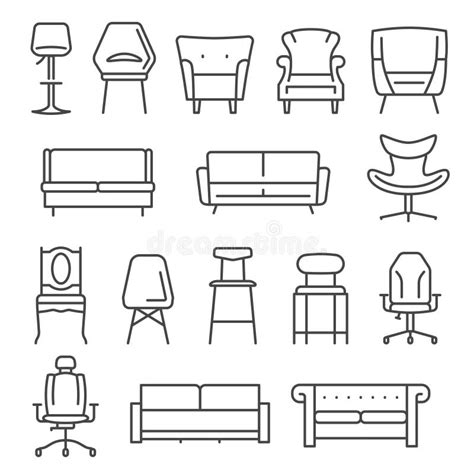 Furniture Seat And Armchair Set Interior Sketch Collection Stock