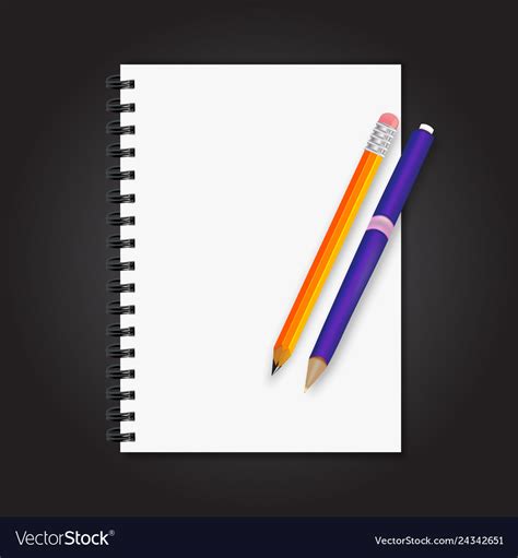 Notebook on it pen and pencil a black background Vector Image