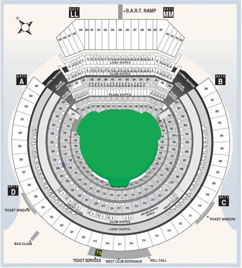 Oakland Coliseum Seating Plan with Seat Numbers and Rows