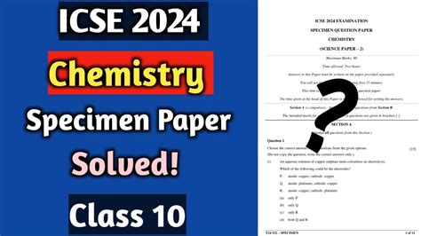 Icse 2024 Chemistry Official Specimen Paper Solved Class 10 Youtube