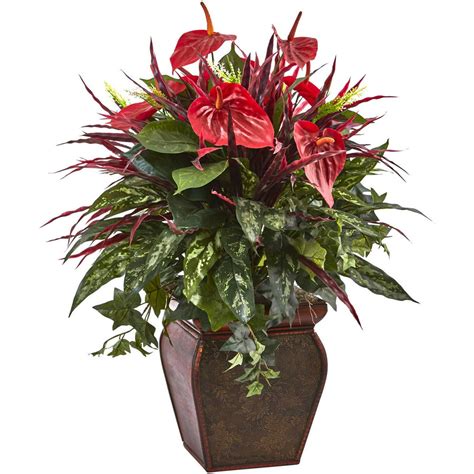 Nearly Natural Anthurium Mixed Plant With Planter