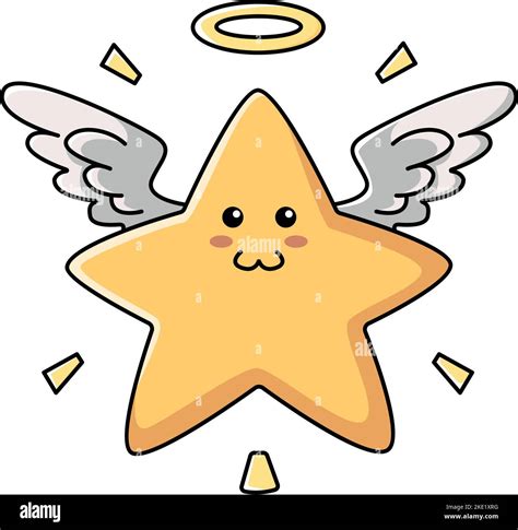 A Cute Kawaii Yellow Star Clipart With Angel Wings Stock Vector Image