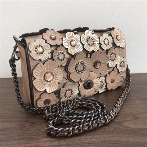 COACH Dinky Crystal Tea Rose Appliquer Crossbody Nude Gem