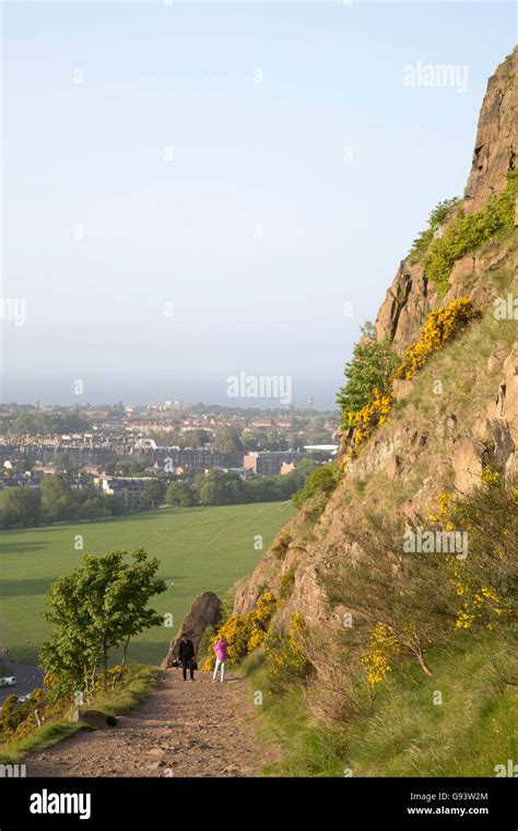 Footpath On Salisbury Crags Holyrood Park Edinburgh Scotland Stock