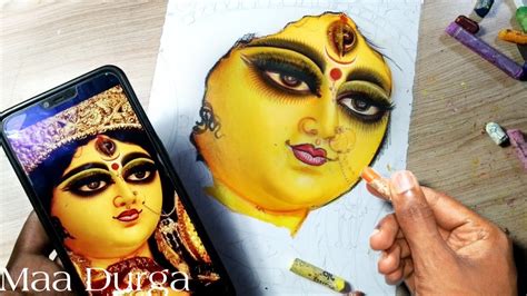 Maa Durga Face Drawing With Oil Pastel Durga Puja Drawing Maa Durga