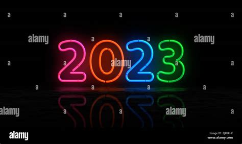 2023 Year Symbol Neon Symbol Light Color Bulbs Abstract Concept 3d