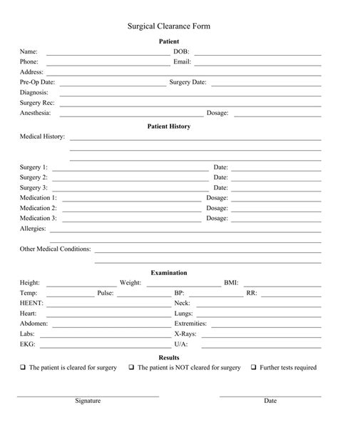 Printable Medical Clearance Form For Dental Treatment