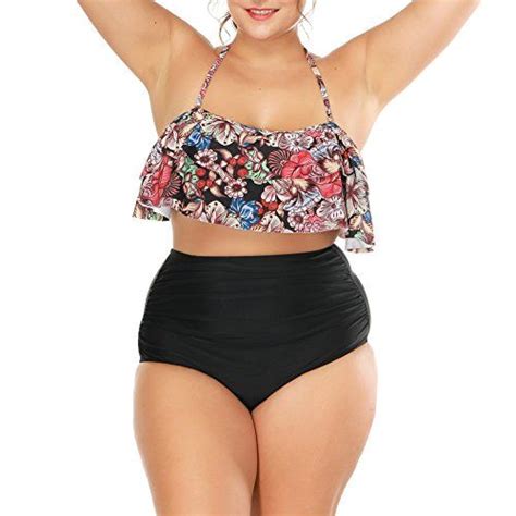 Ibaste Plus Size Bikini Damen Push Up Bikini High Waist Bademode Damen