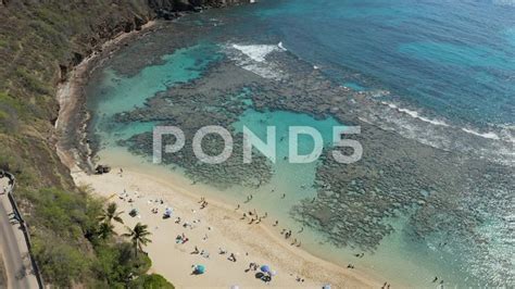 Aerial Drone View Of Hanauma Bay Nature Preserve Oahu Hawaii