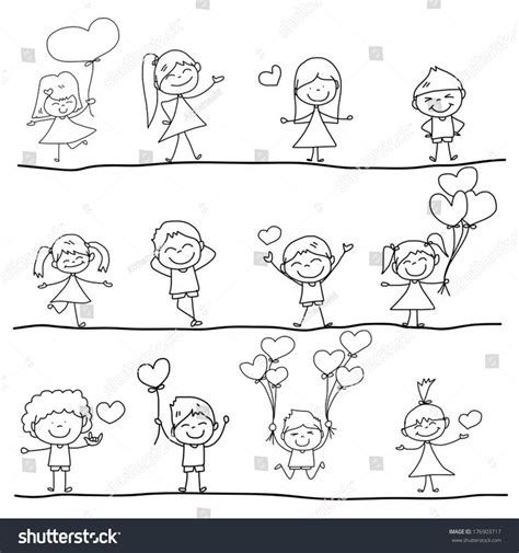 Cartoon Hand-drawn Set Happy Kid Love Stock-vektor (royaltyfri) 176903717 | Shutterstock | Manos ...