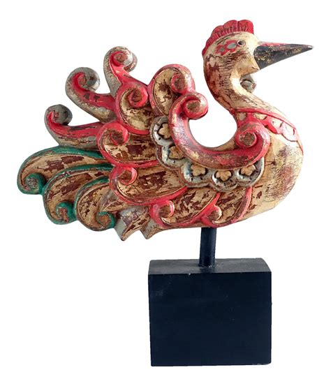 Vintage Wooden Painted Bird Sculpture | Chairish