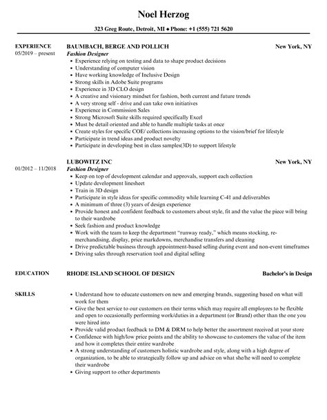 Fashion Designer Resume Samples Velvet Jobs