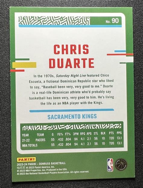 2023 24 Panini Donruss Chris Duarte Holo Green Laser 90 Sacramento