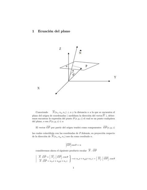 Pdf 1 Ecuación Del Plano Ecuación Del Plano Conociendo N N X N Y N Z Y La Distancia N A La