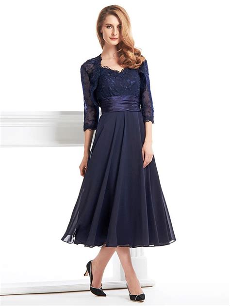 A Line Mother Of The Bride Dress Convertible Dress V Neck Tea Length