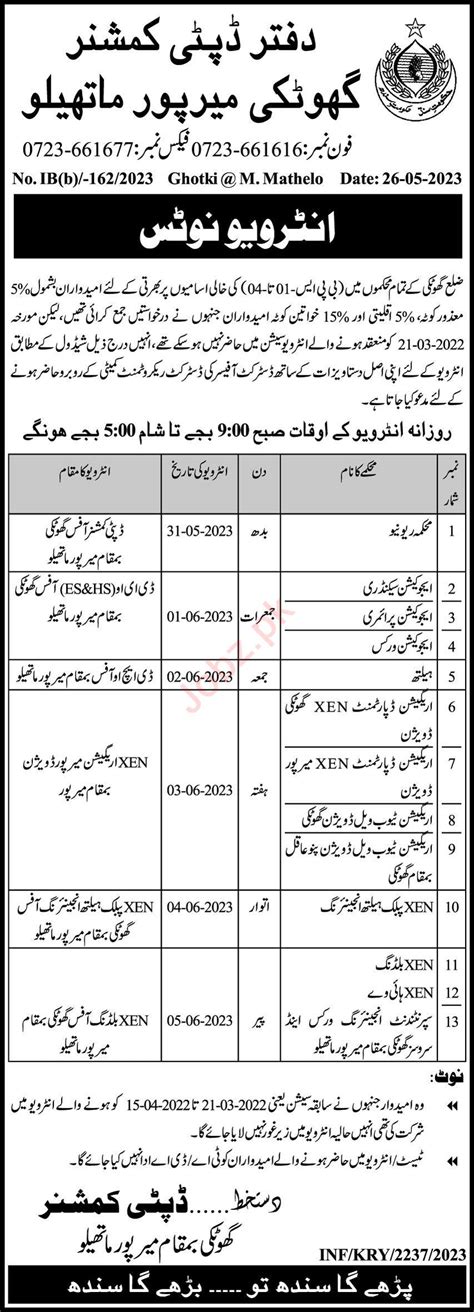 Deputy Commissioner Dc Officer Jobs 2023 In Ghotki 2024 Job