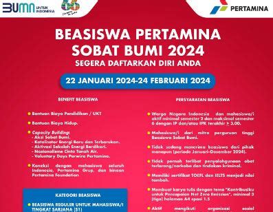 Beasiswa Pertamina Sobat Bumi 2024 Dibuka Simak Syarat Dan Link Daftar