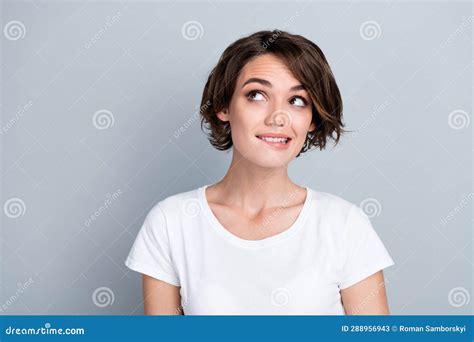 Photo Of Doubtful Unsure Lady Wear White T Shirt Biting Lip Looking