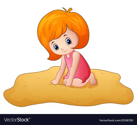 Cartoon Little Girl Playing A Sand Royalty Free Vector Image