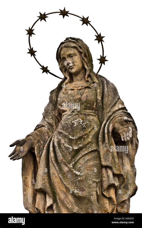 old stone st. Mary statue isolated Stock Photo - Alamy