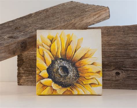 Sunflower Painting on Mini Canvas, Rustic Sunflower Small Canvas ...