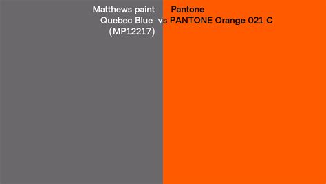 Matthews Paint Quebec Blue Mp12217 Vs Pantone Orange 021 C Side By