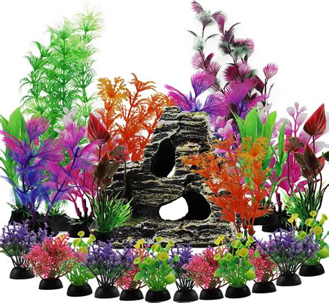 Quozuo Pcs Aquarium Decorations Plants With Rockery View Aquarium