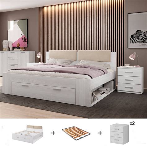 Pack Cama Galaxy Branca C Mesas De Cabeceira Estrado X Cm