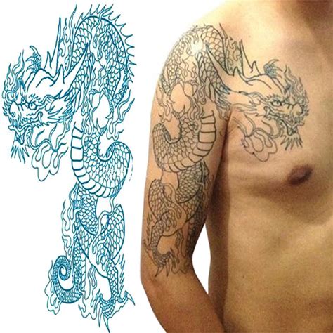 Drag O Tatuagem Tempor Ria Grande Azul Metade Ombro Bra O Transfer Ncia