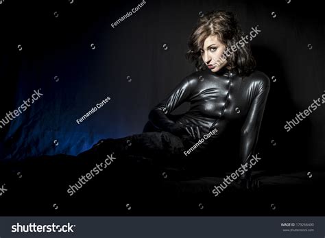 Sexy Brunette Black Latex Costume Fashion Stock Photo Shutterstock