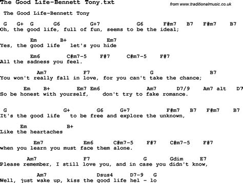 Jazz Song - The Good Life-Bennett Tony with Chords, Tabs and Lyrics ...