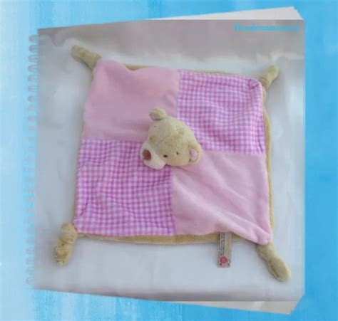 Doudou Ours Beige Plat Carr Rose Et Vichy Grelot Noeuds Keel Toys