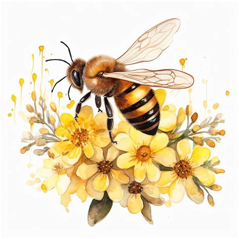 Premium AI Image Beautiful Watercolor Honey Bee Clipart Illustration