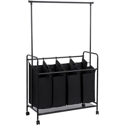 SONGMICS 4-Bag Laundry Sorter, Rolling Laundry Cart with Hanging Bar ...