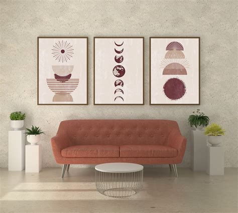 Boho Art Set De 3 Boho Mid Century Modern Minimal Boho Prints Etsy