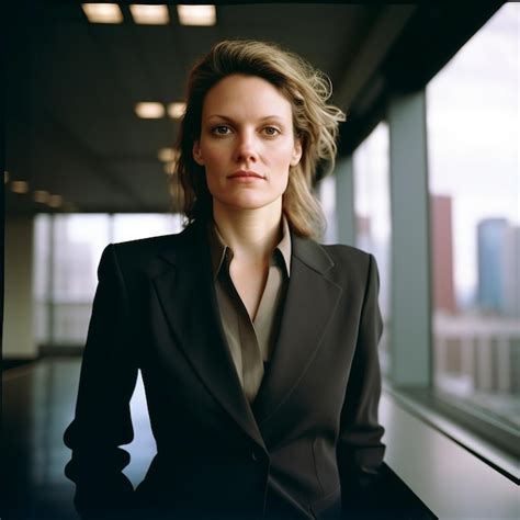 Premium Ai Image A Woman In A Suit Stands In Front Of A Window