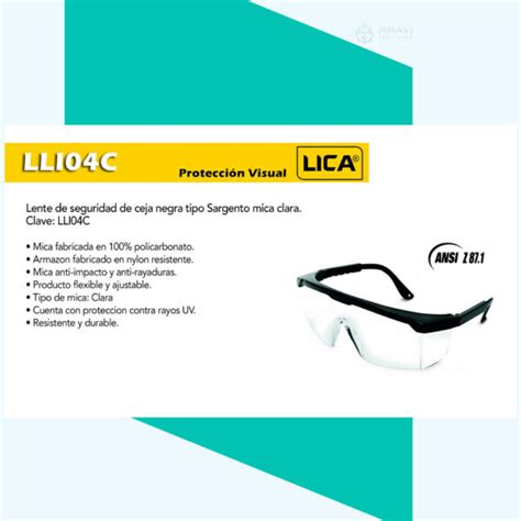 Lentes De Seguridad Mica Clara Tipo Sargento LICA Mod LLI04C MMAVI