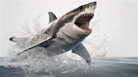 Great White Shark Jumping Out Of The Water Background 3d Illustration