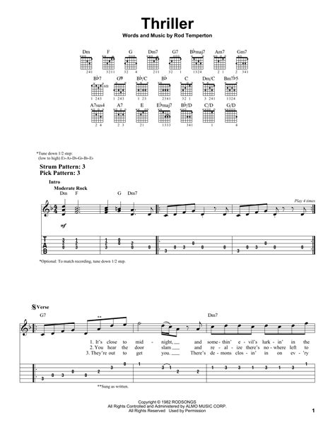 Thriller By Michael Jackson Easy Guitar Tab Guitar Instructor