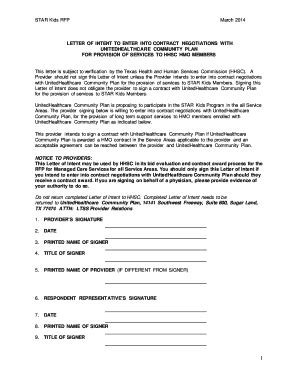 Fillable Online Sample Letter Of Intent Uhccommunityplan Fax