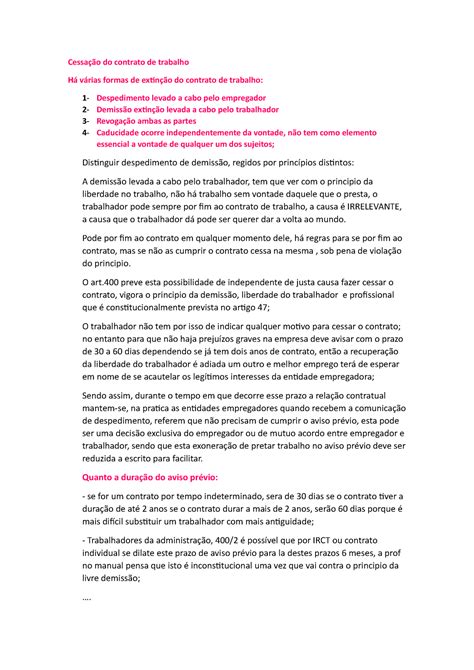 Cessação do contrato de trabalho Cessação do contrato de trabalho Há