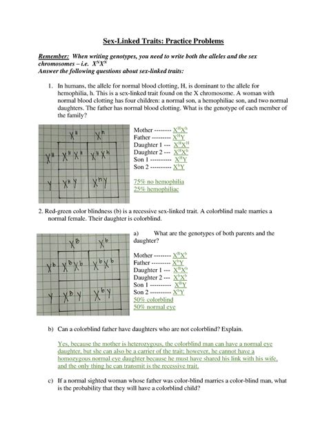 Sex Linked Traits Lshs Worksheets Library