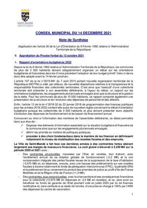 Calaméo Conseil Municipal de Saint Mandé Note De Synthèse 14 12 21