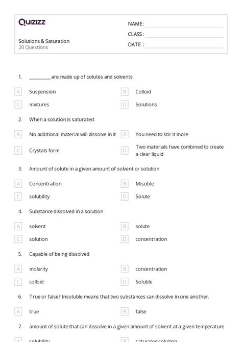 50 Solutions And Mixtures Worksheets On Quizizz Free And Printable