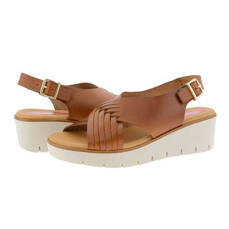 Sandalias cuña tiras cruzadas piel lisa cuero Paula Alonso Tienda