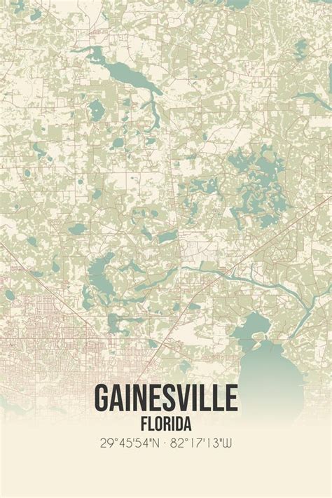 Retro US Map of Gainesville, Florida. Vintage Street Map. Stock
