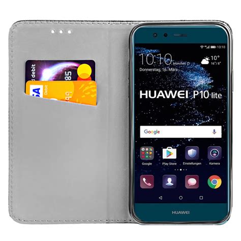 Etui Z Klapką Do Huawei P10 Lite Czarne Zamykane Magnetyczne Kabura