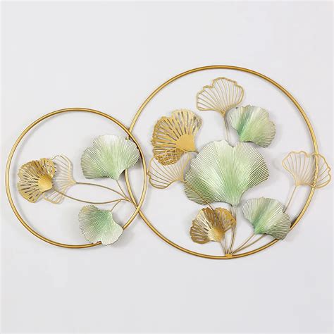 Circle Gold Wrought Iron Ginkgo Leaf Wall Decoration Easy To Hang Buy